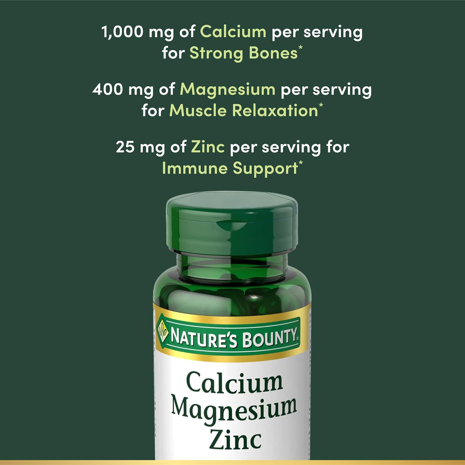 Calcium Magnesium & Zinc Caplets, Immune & Bone Health, Daily Supplement, 1000Mg