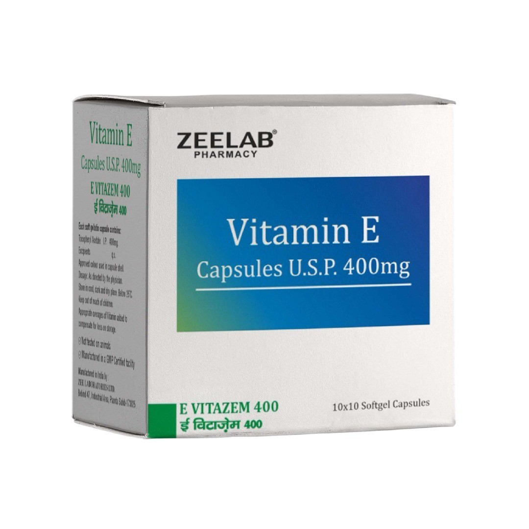 E Vitazem 400 Vitamin E Softgel Capsule | For Healthy Skin, Hair & Cells 100 Tab