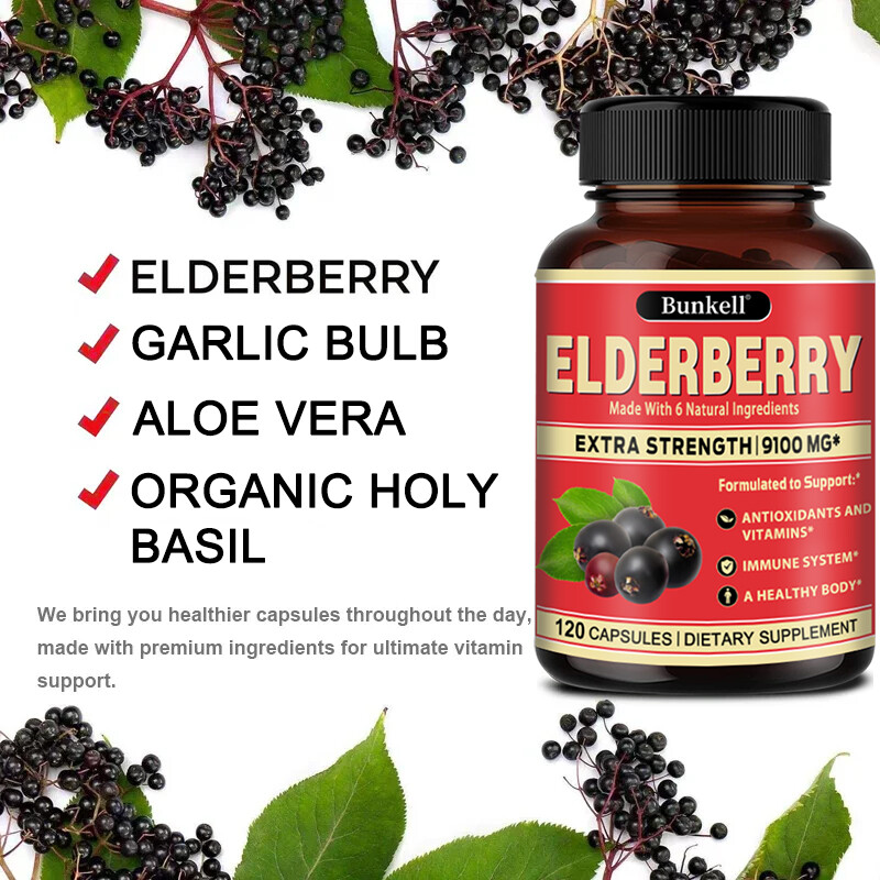 Elderberry Capsules 9100mg Immune System Support Sambucus Nigra Extract