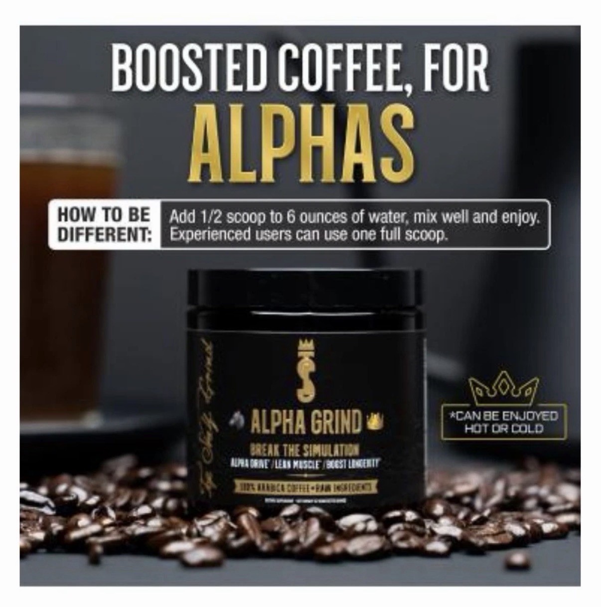 Alpha Grind Instant Maca Arbica Coffee/Supplement, 2.1 oz Exp 9/27 32 Count