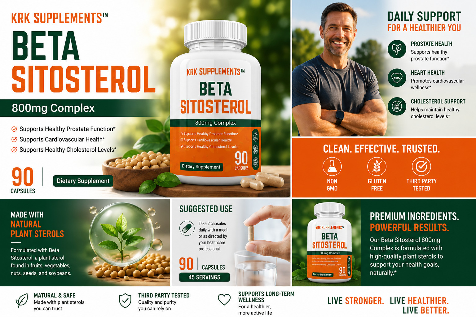 2 Bottle Beta Sitosterol 800mg Prostate Support Urinary Bladder KRK Supplements