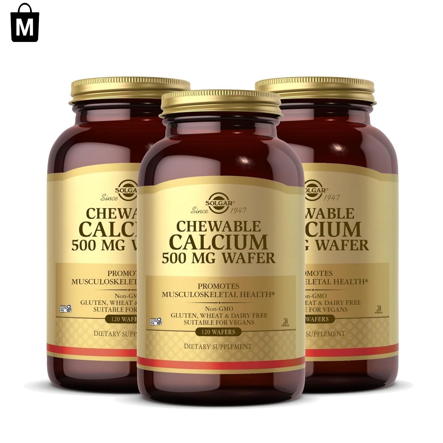 Non-GMO Chewable Calcium 500 mg – 120 Wafers, Ideal for Health Enthusiasts