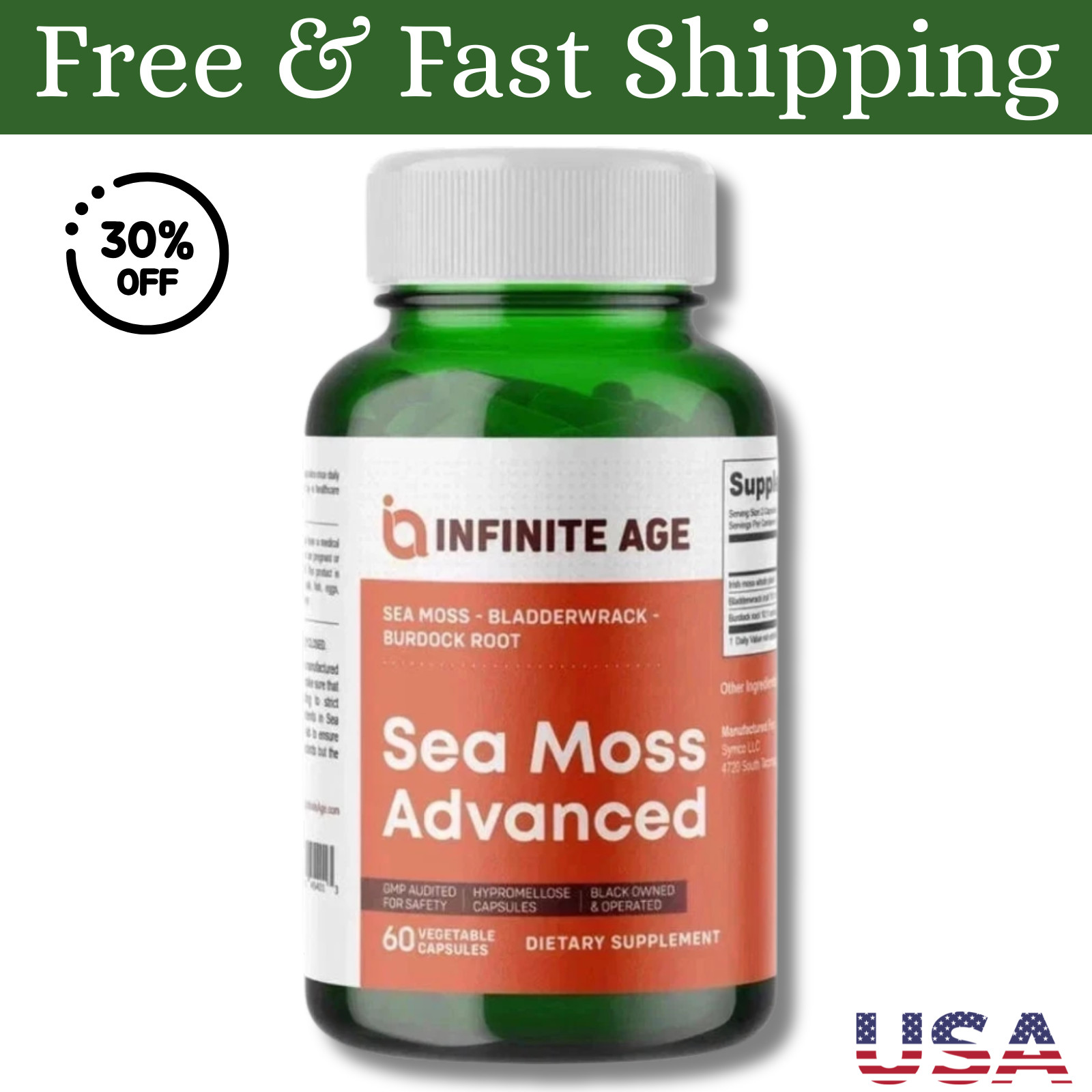 AGE INFINITE 1250mg Sea Moss Advanced Vegan High-Potency, Superfood, – 60 Count