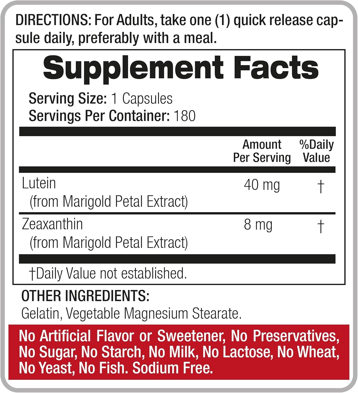 Lab | Lutein |180 Capsules |40 Mg| Lutein 40Mg | Lutein and Zeaxanthin Supplemen