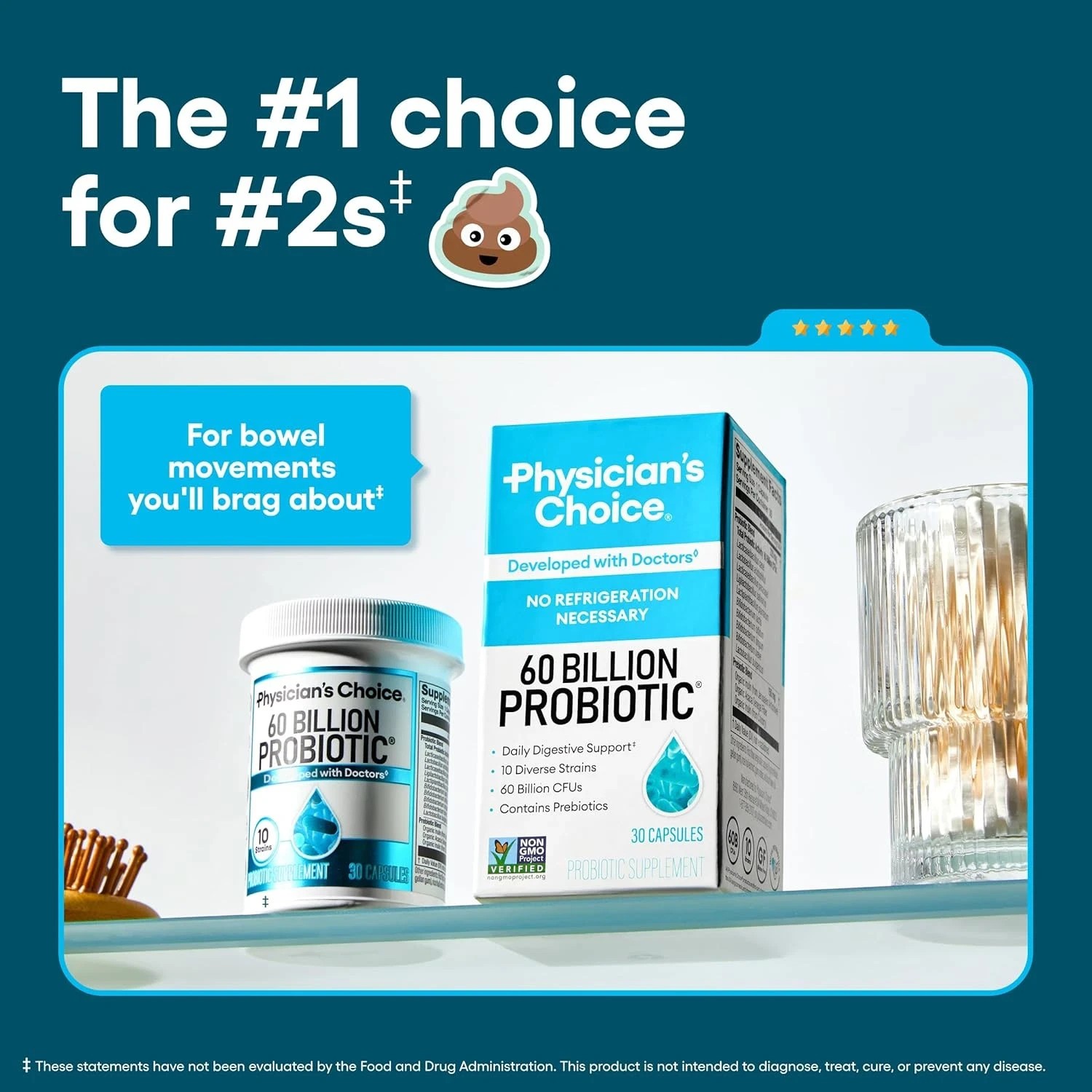 2 BOTTLES- Physician’s Choice 60 Billion Probiotic Dietary Supplement-30Capsules