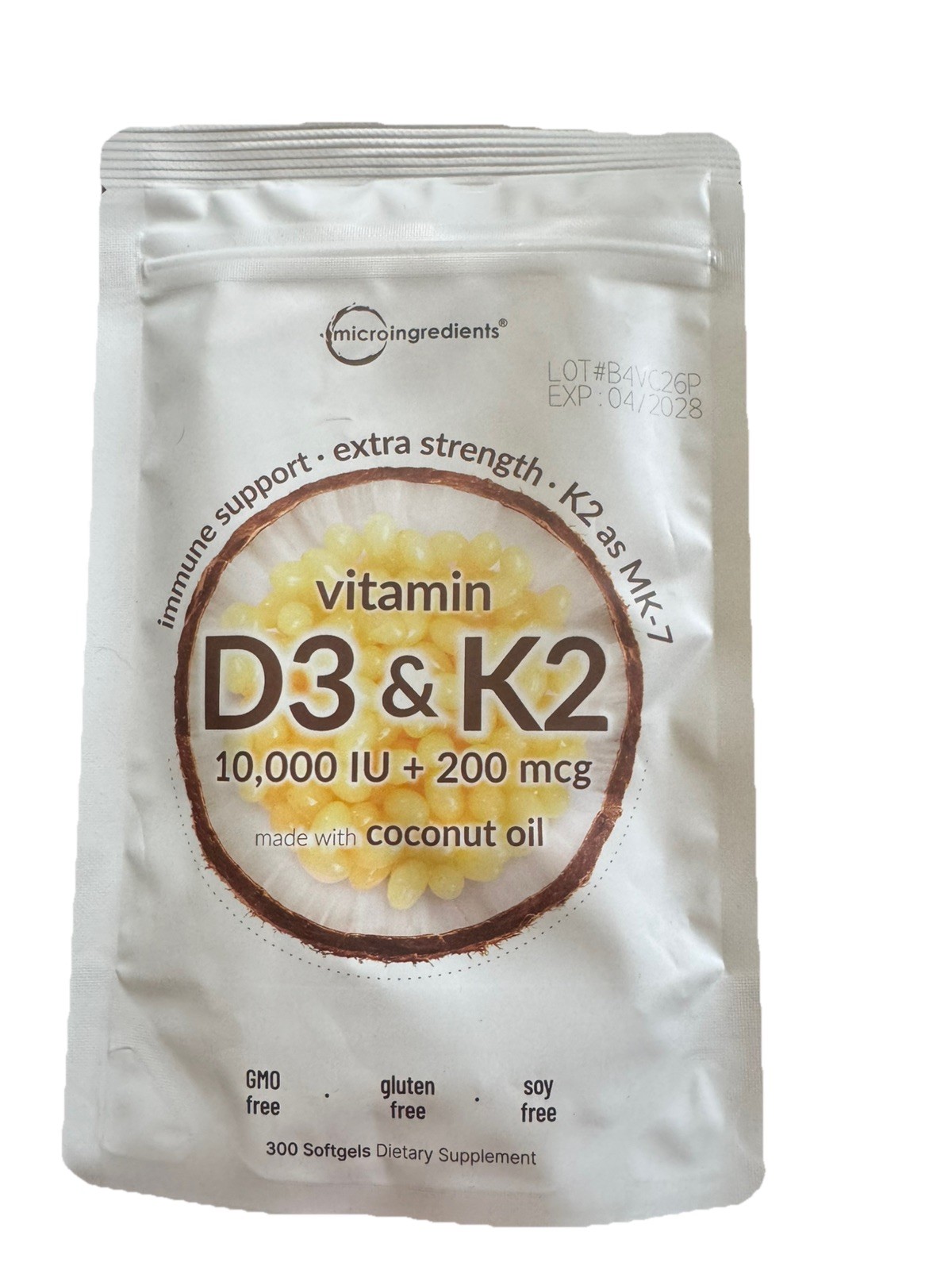 Vitamin D3 10000 iu Plus K2 (MK-7) 200 mcg, 300 Virgin Coconut Oil Softgels