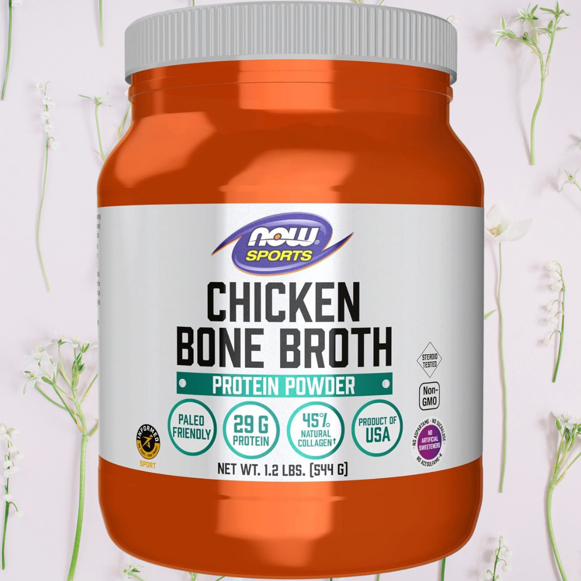 NOW Bone Broth Chicken Powder 1.2 lbs. Clearance for Best By 08/2025