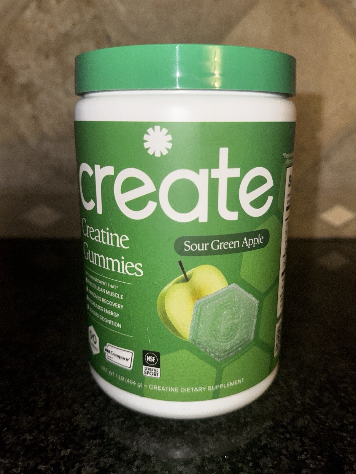 Create Creatine Gummies Sour Green Apple 90 Ct Creapure NSF Certified