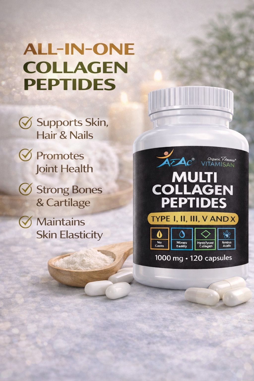 Total Collagen Protein Hydrolyzed Collagen Supplement 120 Caps paleo no gmo