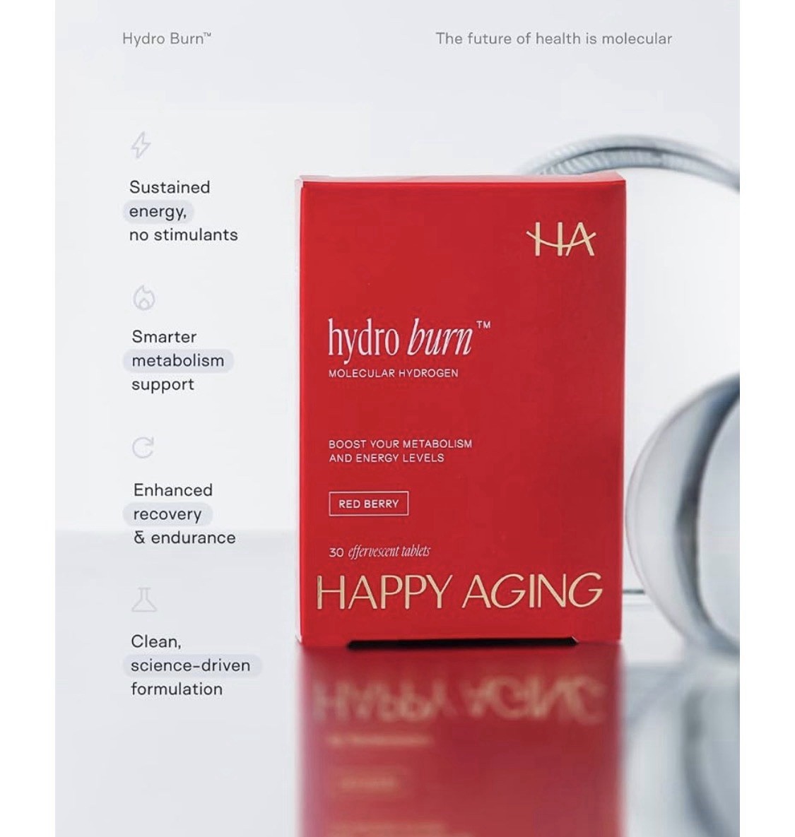 Happy Aging Hydro Burn Molecular Hydrogen 30Tablets for Water – magnesium berry