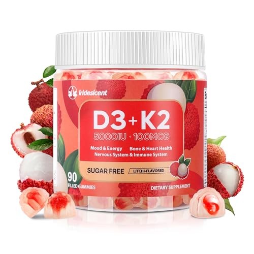 Vitamin D3 K2 Gummies, 5000 IU D3 + 100mcg K2, 90 Count | D3 K2 Supplement with