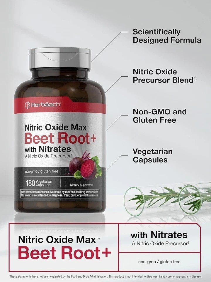 2 BOTTLES-Nitric Oxide Beet Root Capsules |With Nitrates |180 Count| by Horbaach
