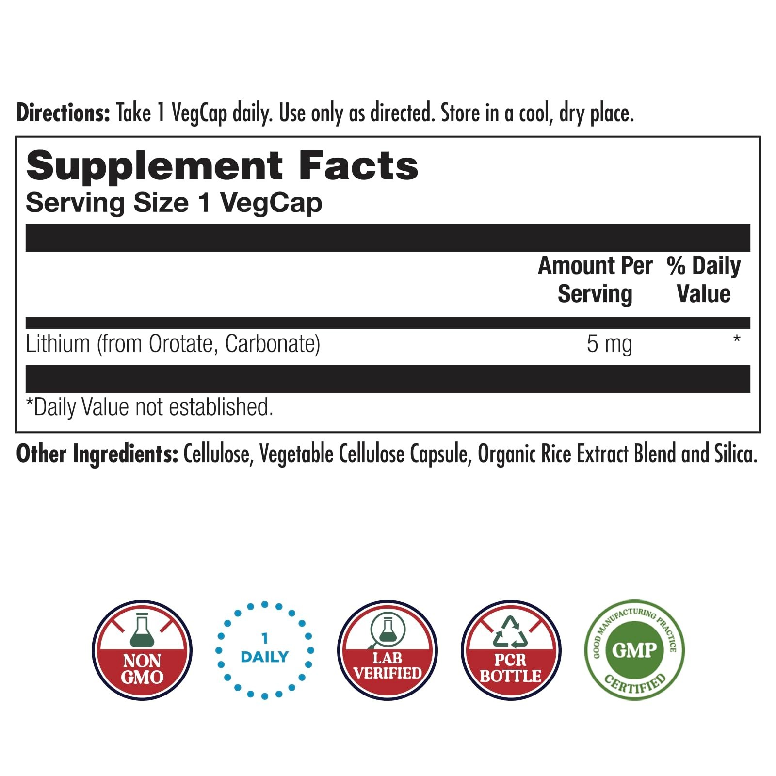Lithium Orotate 5mg – Chelated Mood Support Supplement, 120 VegCaps x2, Bioavail