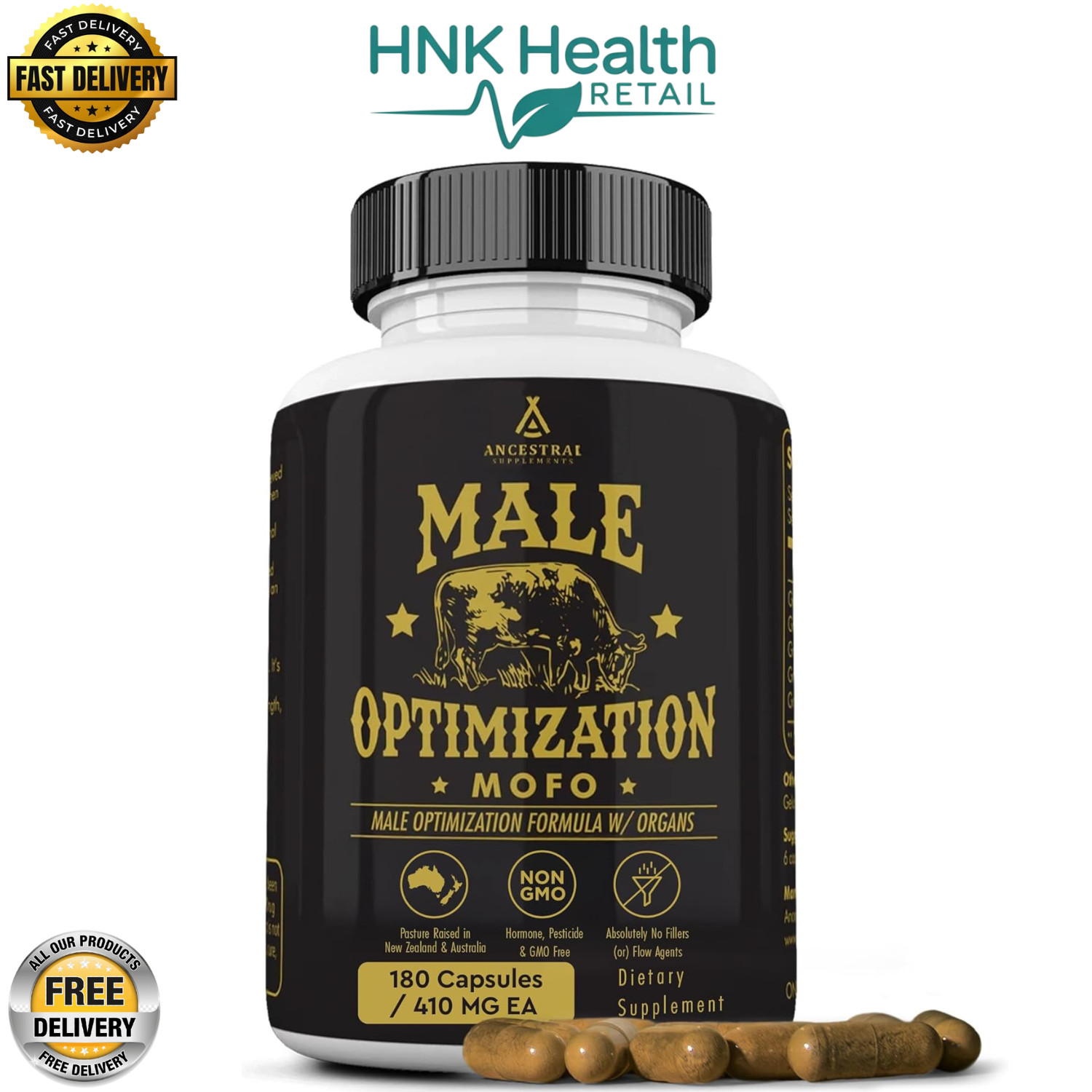 Ancestral Supplements MOFO Male Optimization Formula 180 Caps – Grass-Fed Beef