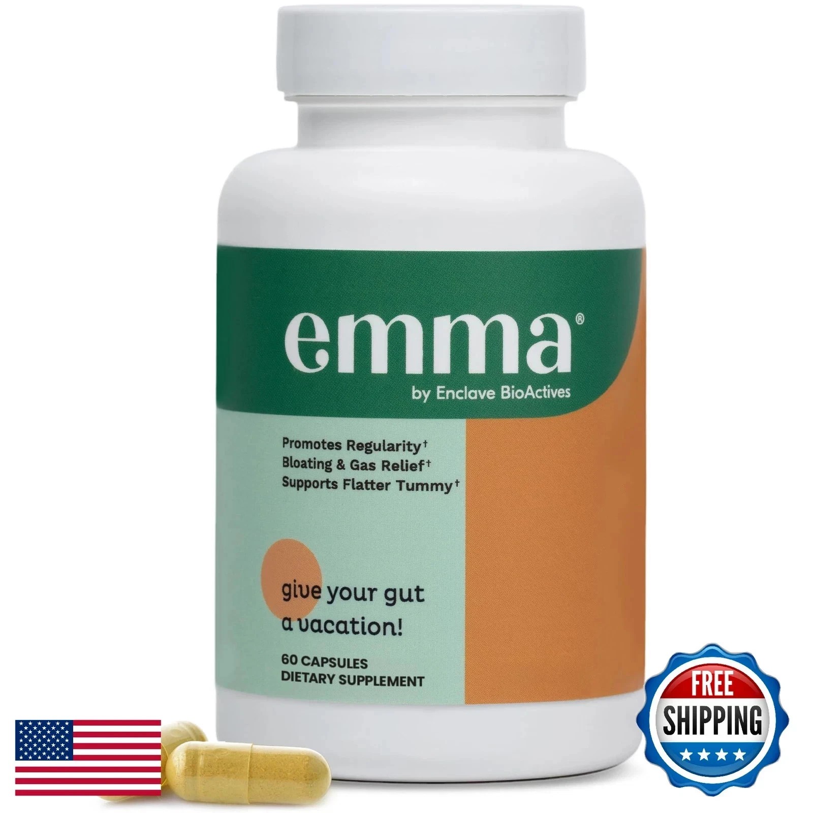 Emma Gut Health Supplement 60 Capsules for Bloating Relief & Leaky Gut ++