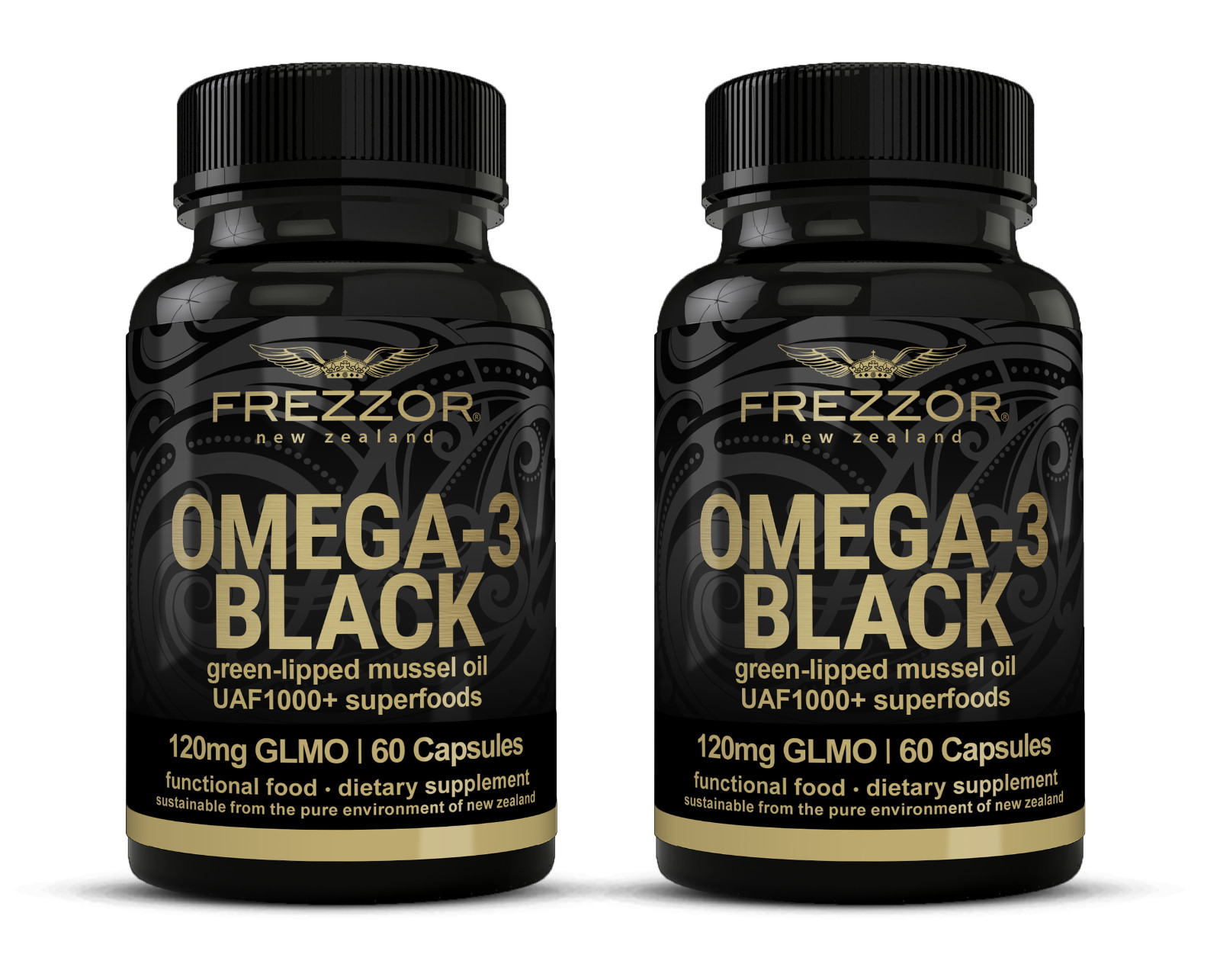 FREZZOR Omega 3 Black Green Lipped Mussel Oil Capsules – 2 Bottles, 120 Count
