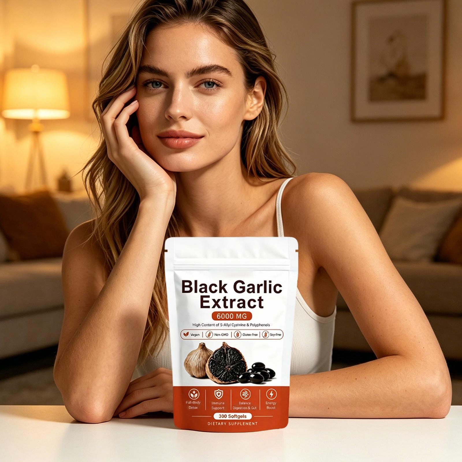 Black Garlic Extract Softgels 300ct, Odorless Vegan Non-GMO Supplement