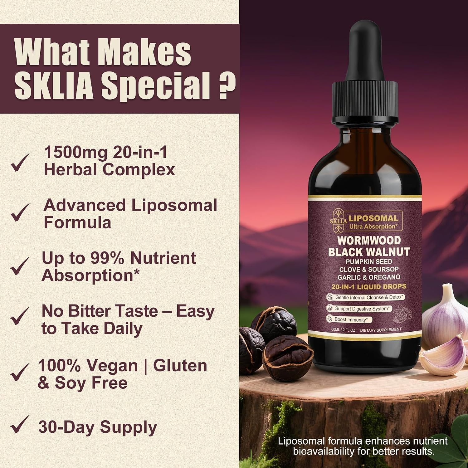 Rapid Absorption Liposomal Cleanse Drops | 20 Botanicals for Digestive Support